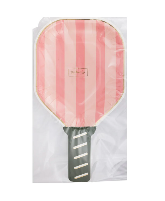 Pink Pickleball Paddle Shaped Paper Plate