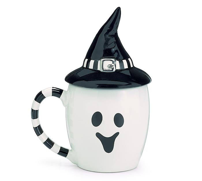 Ghost Mug with Witch Hat Lid