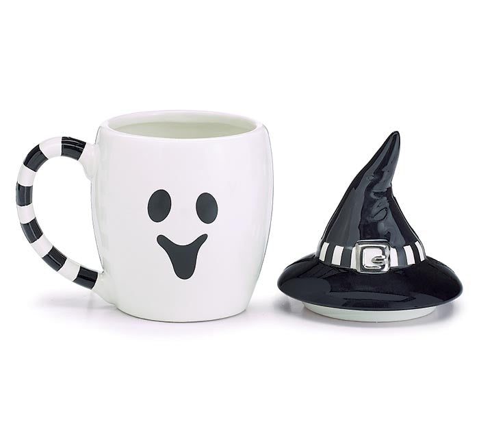 Ghost Mug with Witch Hat Lid