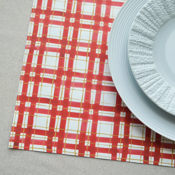 Double-Sided Red Plaid Paper Placemats