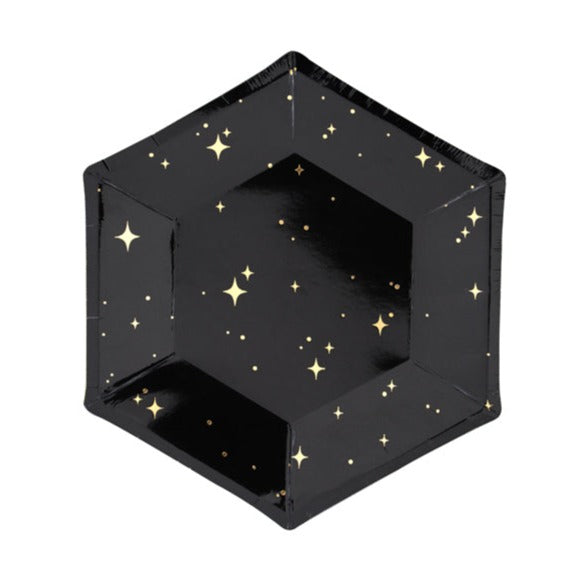Black & Gold Star Hexagon Paper Plates