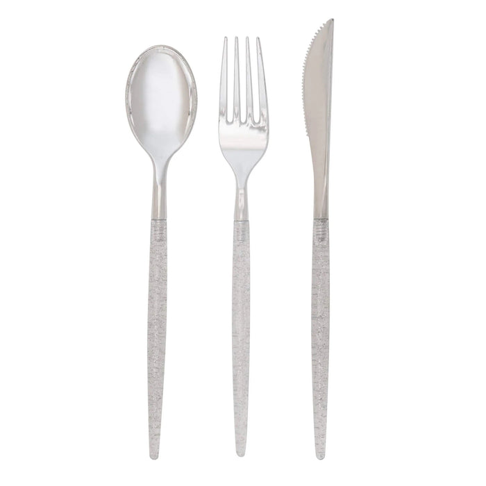 Glitter & Silver Plastic Cutlery Set