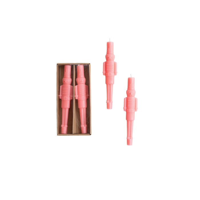 Pink Unscented Nutcracker Shaped Taper Candles in Box