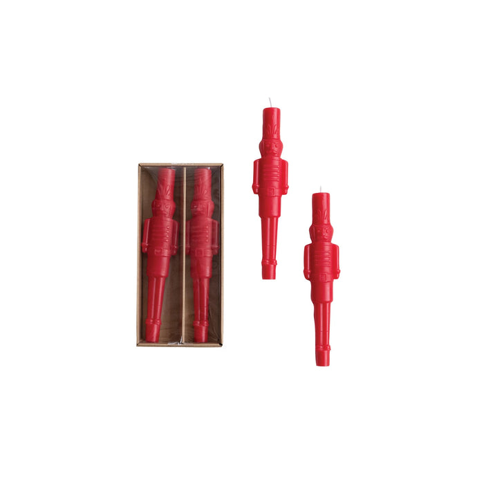 Red Unscented Nutcracker Shaped Taper Candles in Box