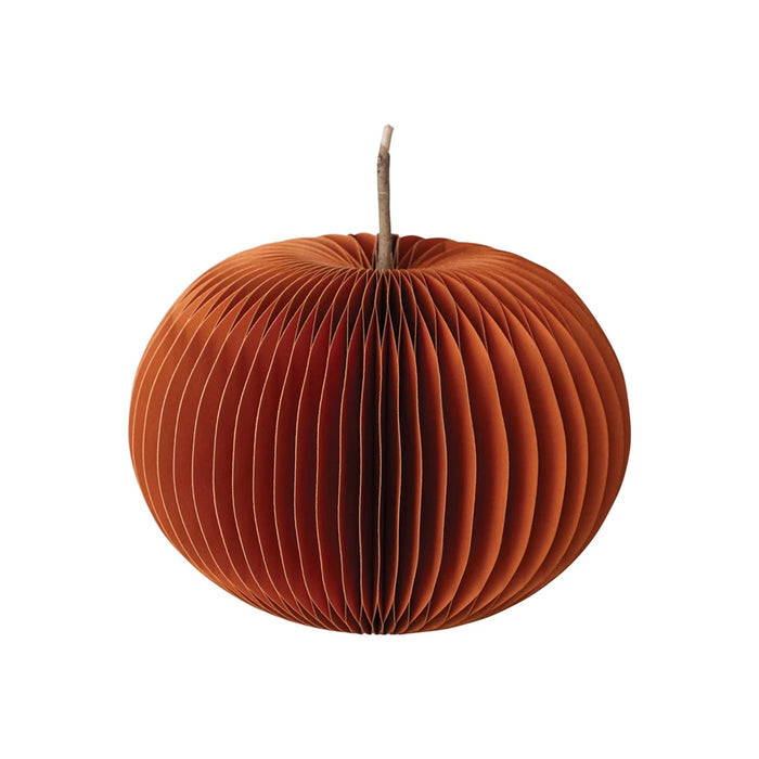 Large Recycled Paper Folding Honeycomb Pumpkin w/ Dried Natural Twig Stem