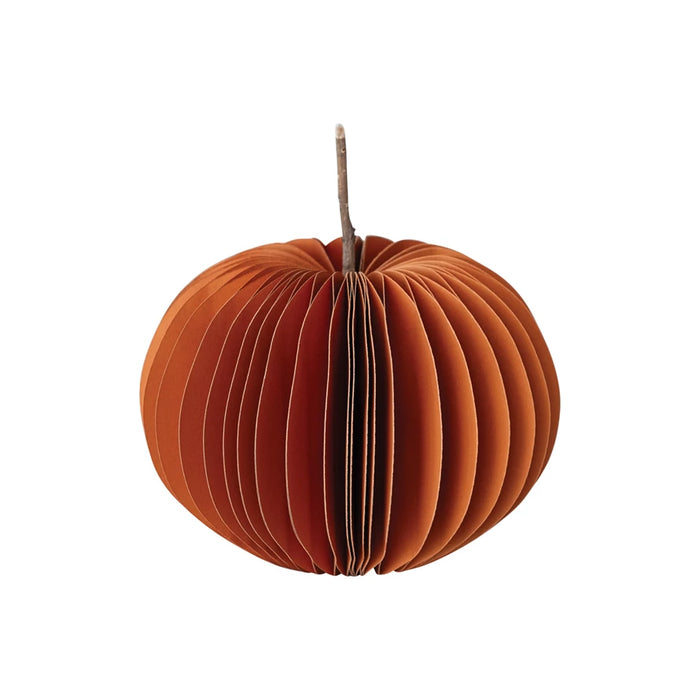 Small Recycled Paper Folding Honeycomb Pumpkin w/ Dried Natural Twig Stem