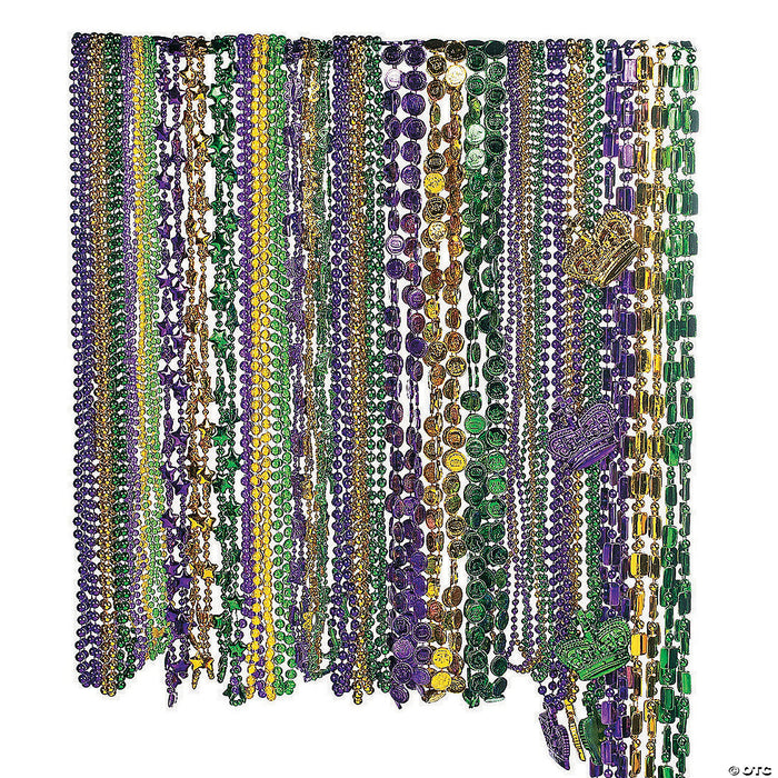 10 Metallic Colored Mardi Gras Bead Necklaces