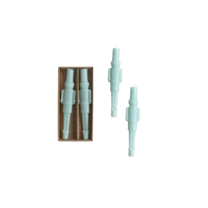 Mint Unscented Nutcracker Shaped Taper Candles in Box
