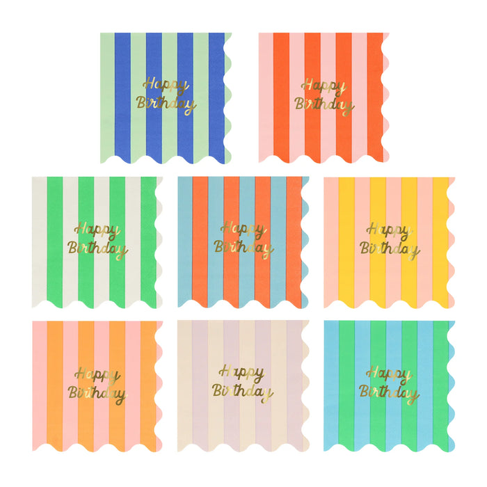 Stripe Happy Birthday Small Napkins