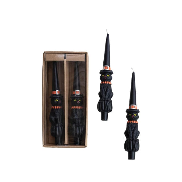 Unscented Cat with Witch Hat Shaped Taper Candles in Box