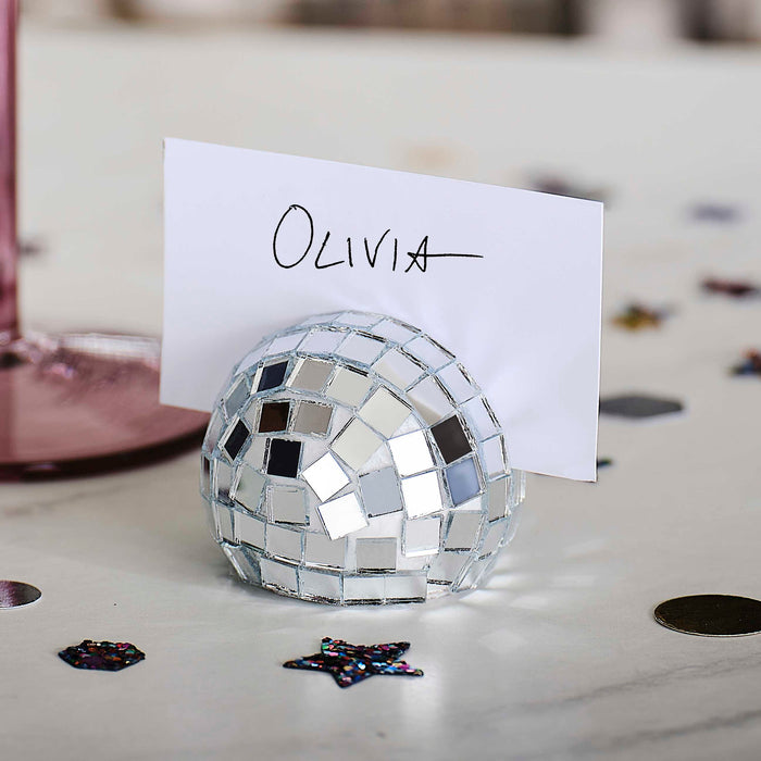 Silver Disco Ball Place Card Holders