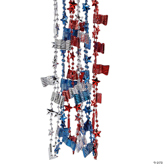 30" Bulk Patriotic Red, White & Blue USA Flag Beaded Necklaces