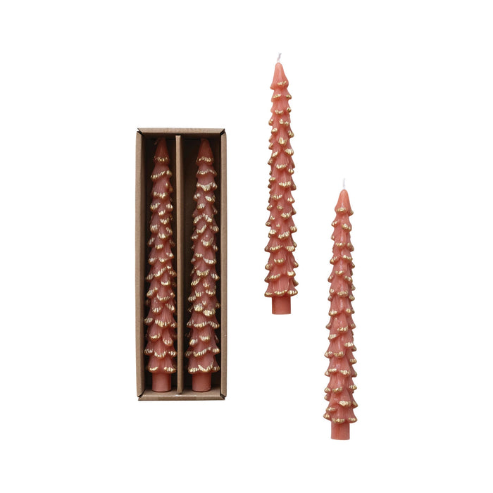 Coral Unscented Tree Shaped Taper Candles in Box