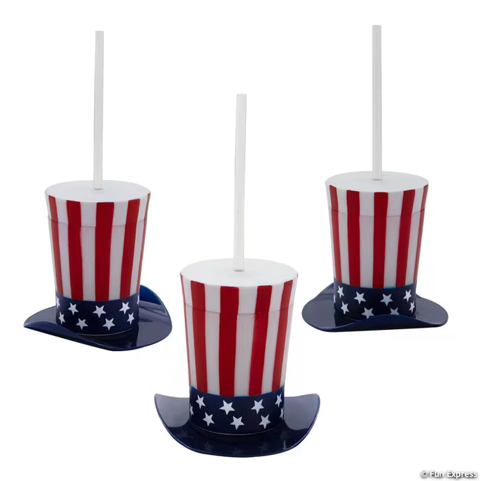 Patriotic Top Hat Shaped Straw Cups with Lids
