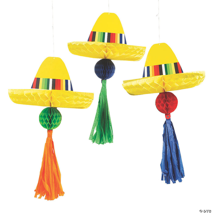 Honeycomb Hanging Tissue Paper Sombreros with Tassels