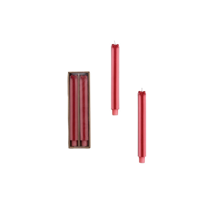 10" Pink & Red Unscented Package Shaped Taper Candles in Box