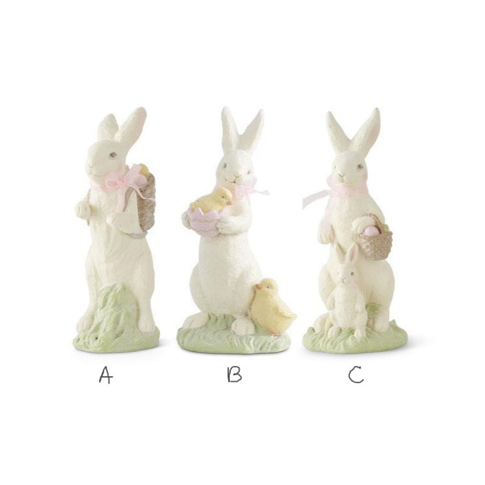 Large White Resin Glittered Bunnies