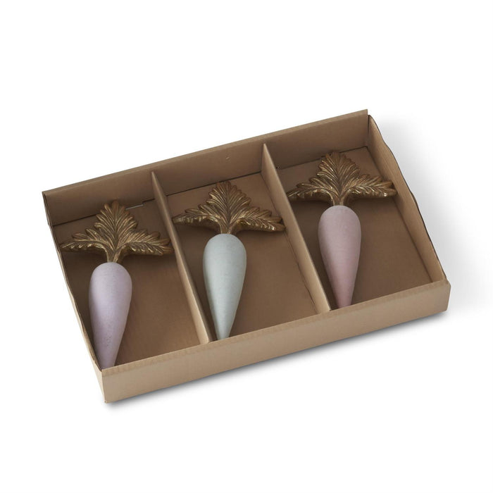 Assorted Resin Pastel Flocked Carrots w/Gold Tops