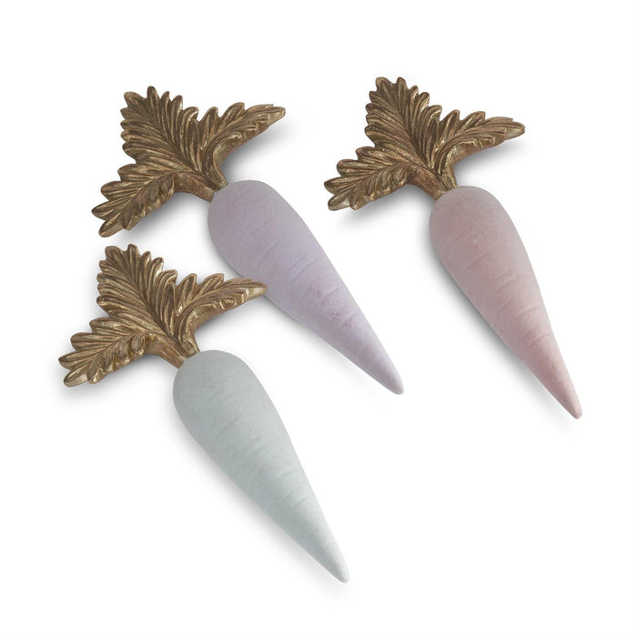 Assorted Resin Pastel Flocked Carrots w/Gold Tops
