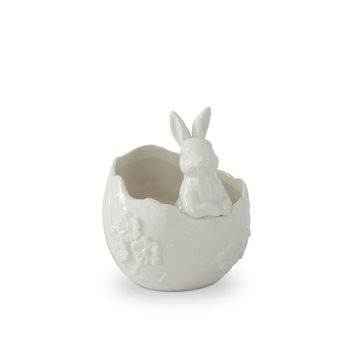 White Ceramic Flower Embossed Egg Containar W/Easter