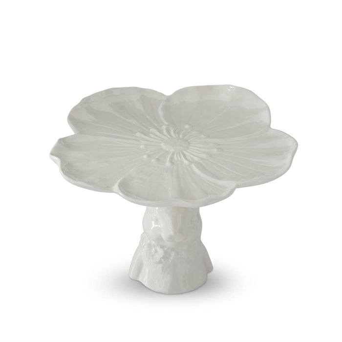 White Ceramic Bunny Flower Embossed Cake Stand
