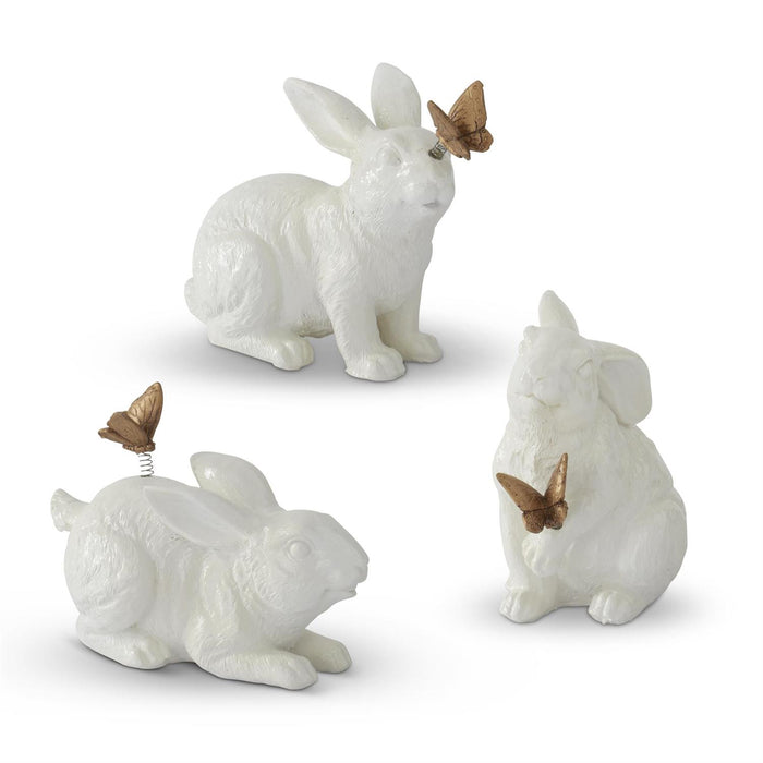 Assorted Glossy White Resin Garden Rabbit w/ Gold Butterflies