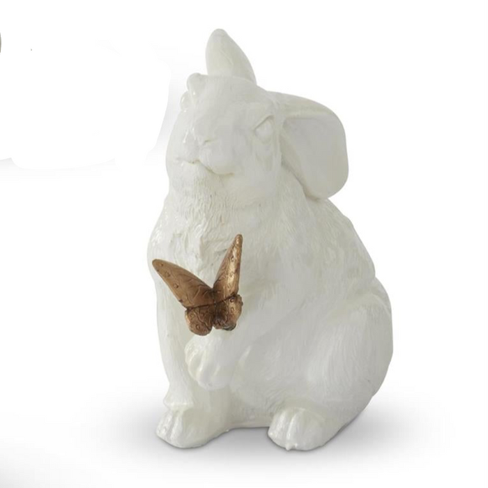 Assorted Glossy White Resin Garden Rabbit w/ Gold Butterflies