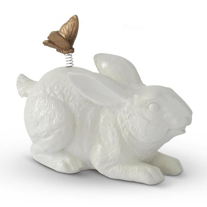 Assorted Glossy White Resin Garden Rabbit w/ Gold Butterflies