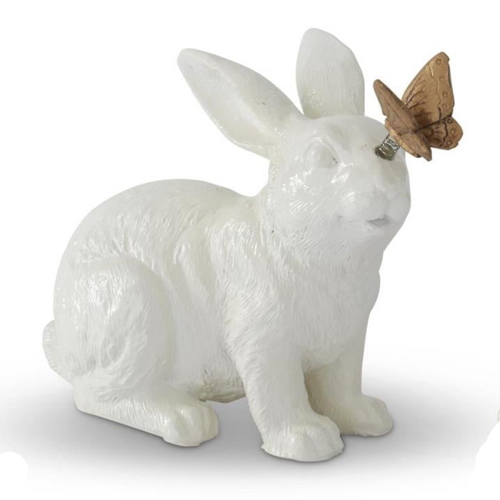 Assorted Glossy White Resin Garden Rabbit w/ Gold Butterflies