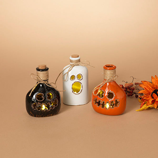Lighted Ceramic Halloween Luminary Bottles