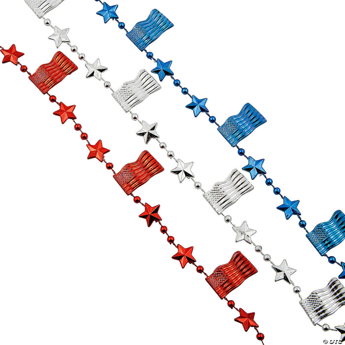 30" Bulk Patriotic Red, White & Blue USA Flag Beaded Necklaces