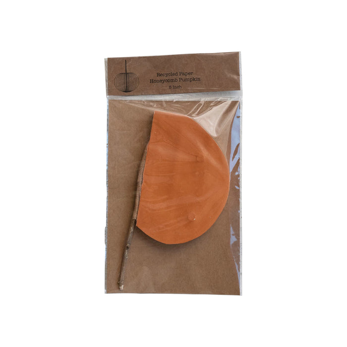 Small Recycled Paper Folding Honeycomb Pumpkin w/ Dried Natural Twig Stem