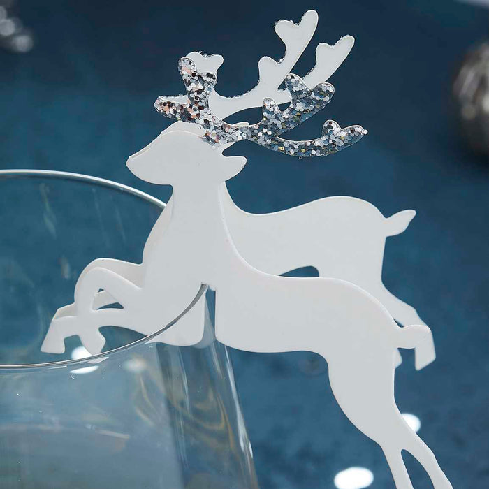 Silver Glitter Reindeer Glass Decoration
