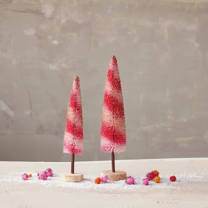 Flocked Plastic Striped Bottle Brush Trees