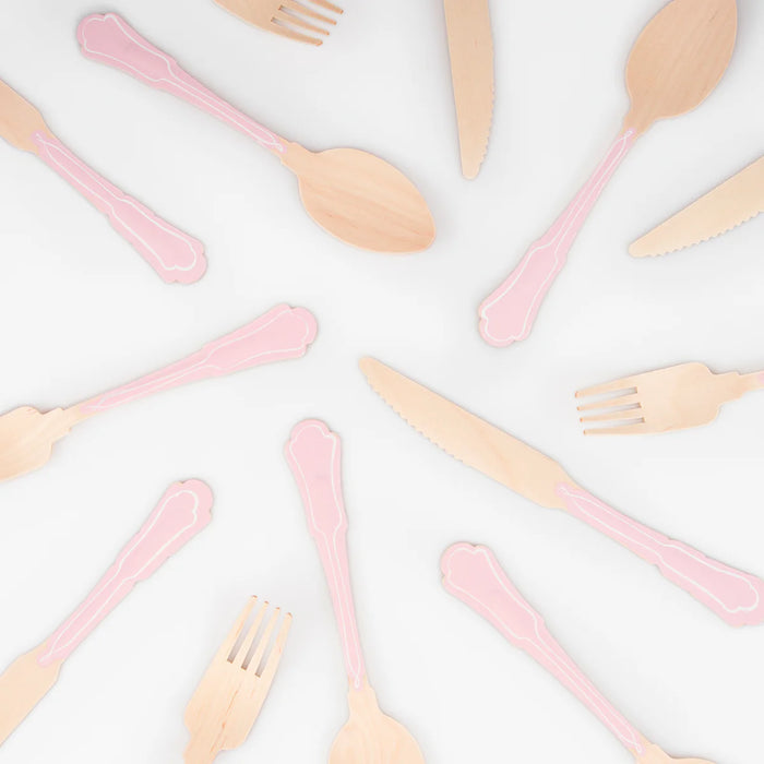 Elegant Pink Wooden Cutlery Set