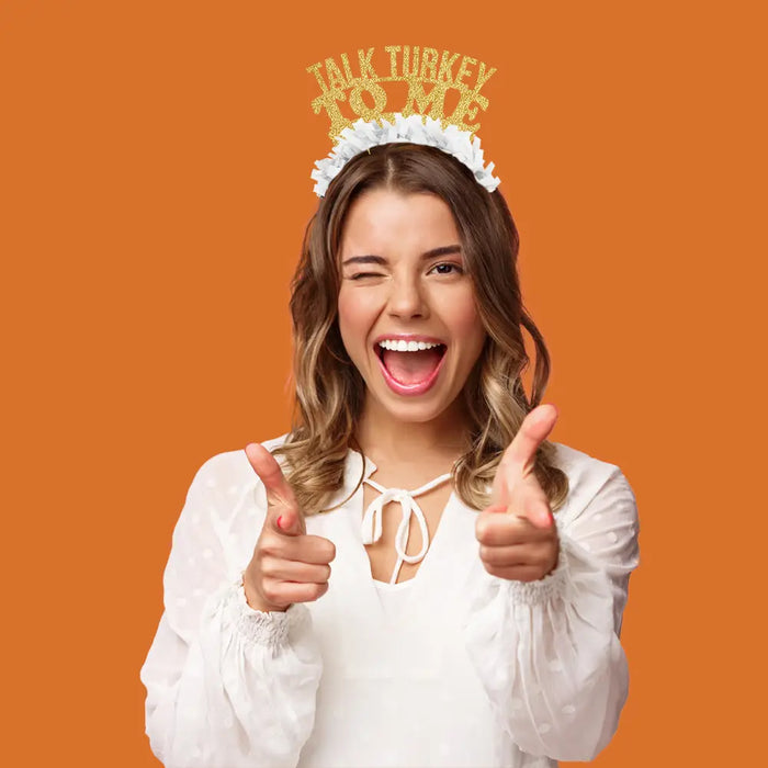 Talk Turkey To Me Thanksgiving Fall Party Headband Crown
