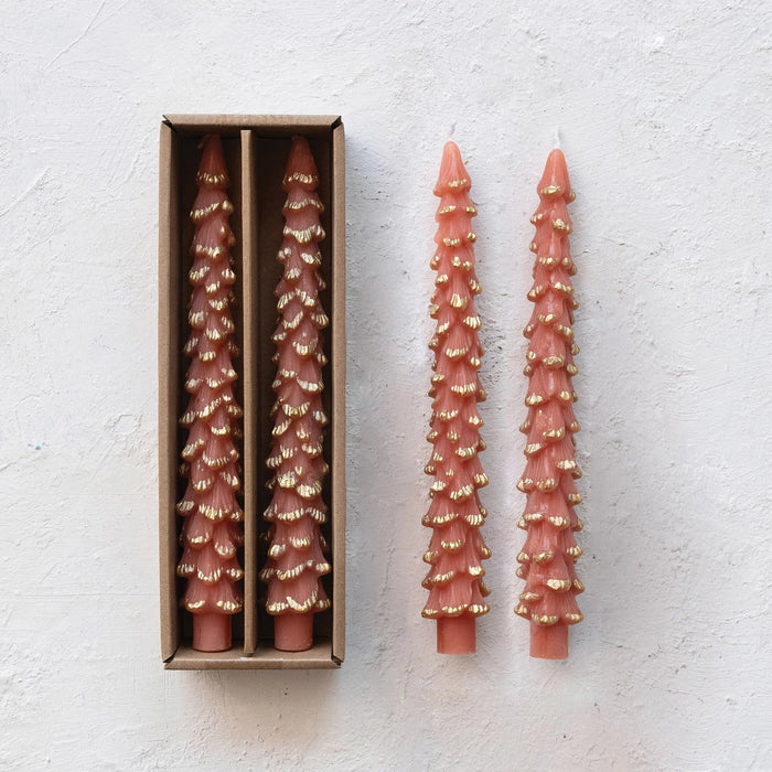 Coral Unscented Tree Shaped Taper Candles in Box