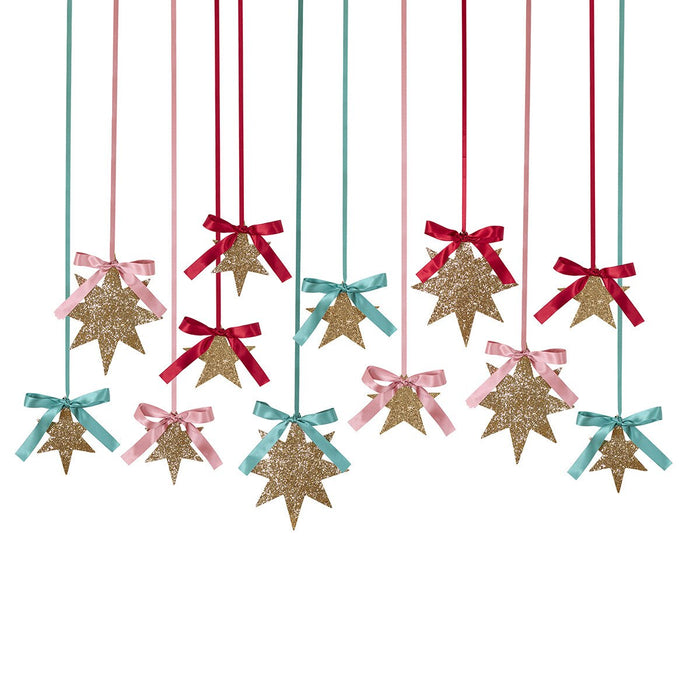 Gold Glitter Hanging Star Decorations