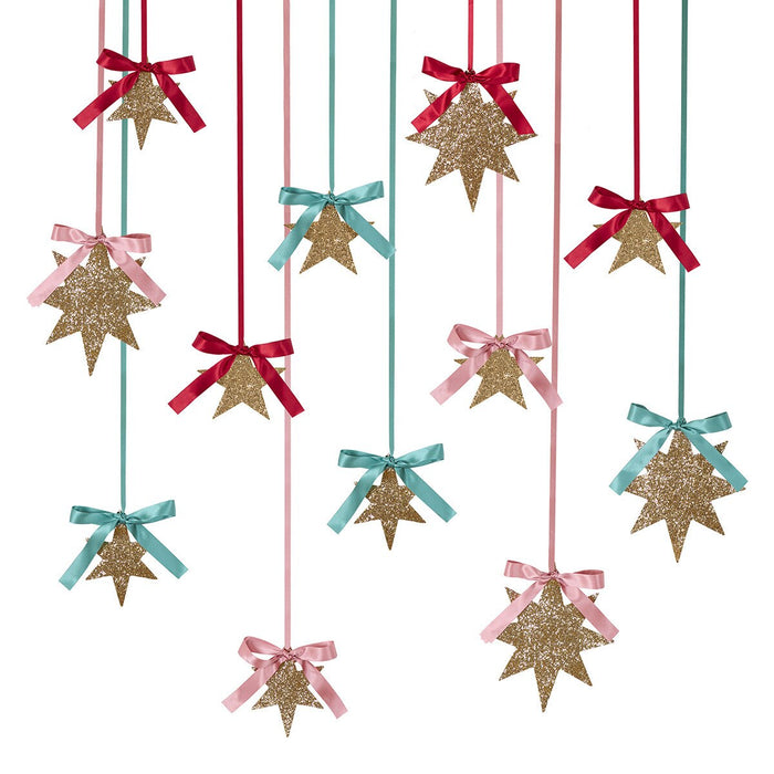 Gold Glitter Hanging Star Decorations