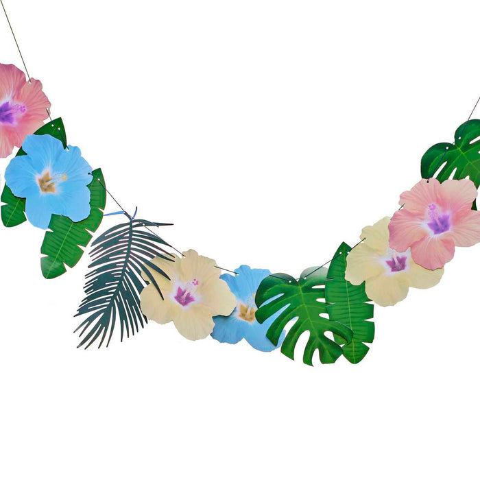 Hawaiian Palm Leaf and Hibiscus Flower Tropical Party Garland Decoration