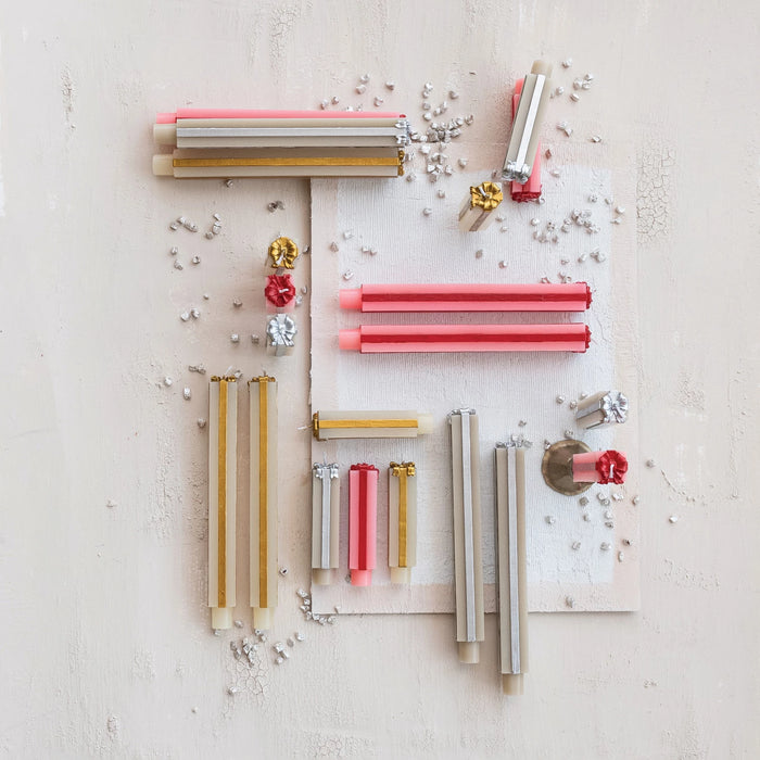 10" Pink & Red Unscented Package Shaped Taper Candles in Box