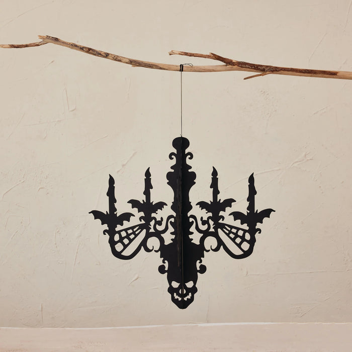 Hanging Interlocking MDF Chandelier with Bats & Spider Webs