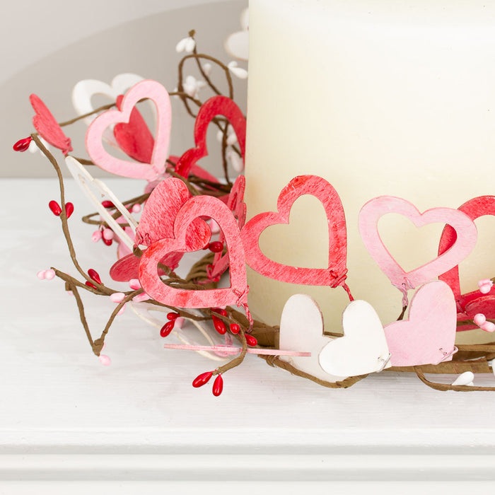 Valentine's Day Wood Heart & Berries Candle Rings