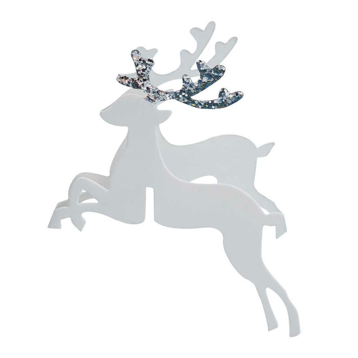 Silver Glitter Reindeer Glass Decoration