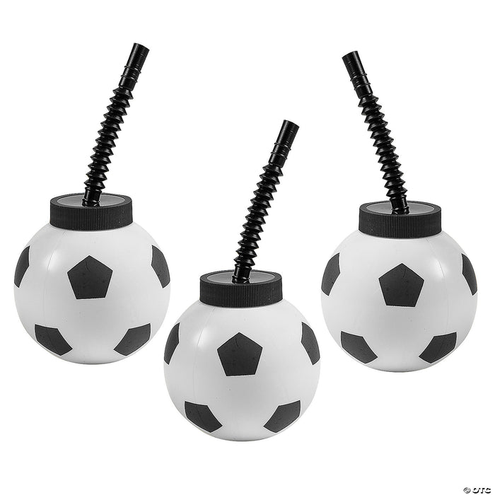 Soccer Ball Reusable Plastic Cups with Lids & Straws