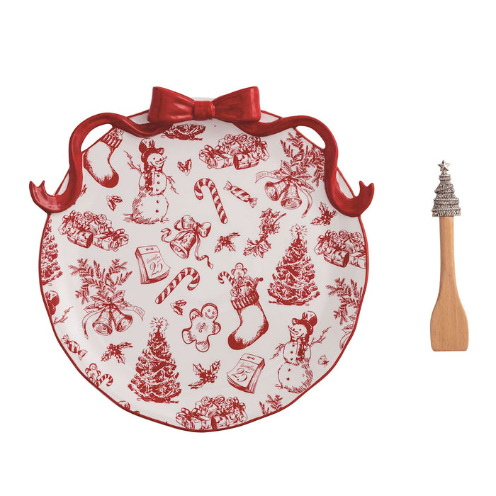 Bow Christmas Cookie Platter with Spreader