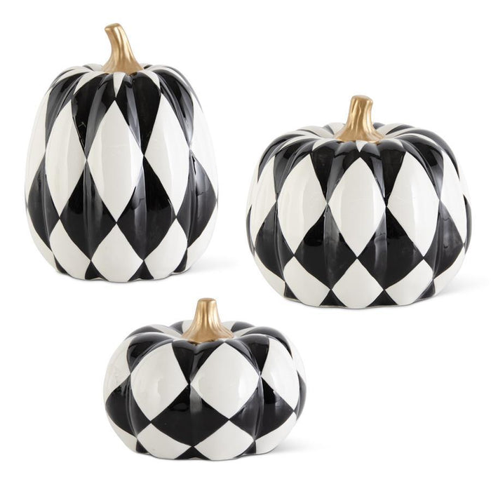 Ceramic Black & White Harlequin Pumpkin