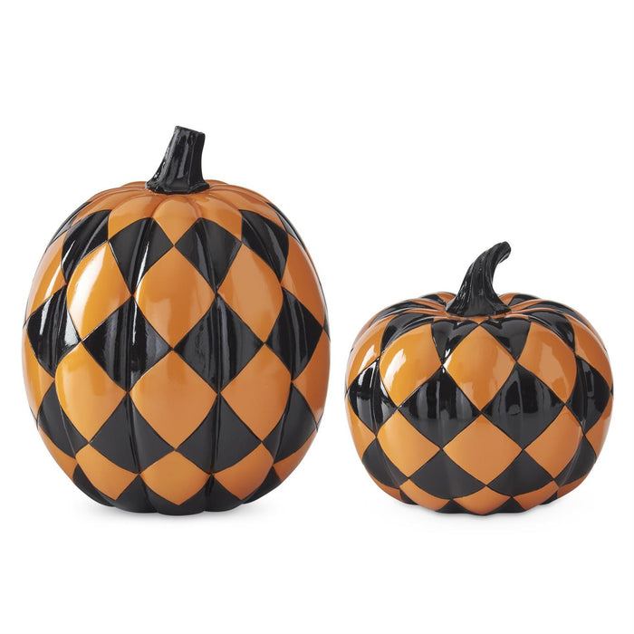 Black & Orange Check Resin Pumpkin