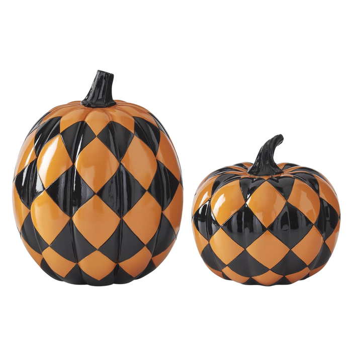 Black & Orange Check Resin Pumpkin