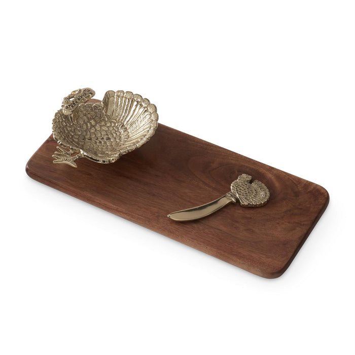 Wood Cheese Tray with Attached Turkey Dish & Spreader